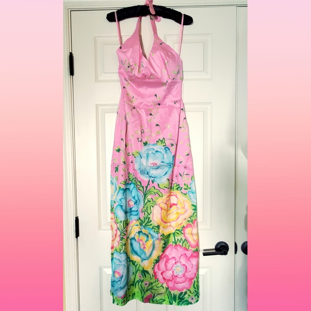 Lilly Pulitzer cotton / silk rose-print halter dress